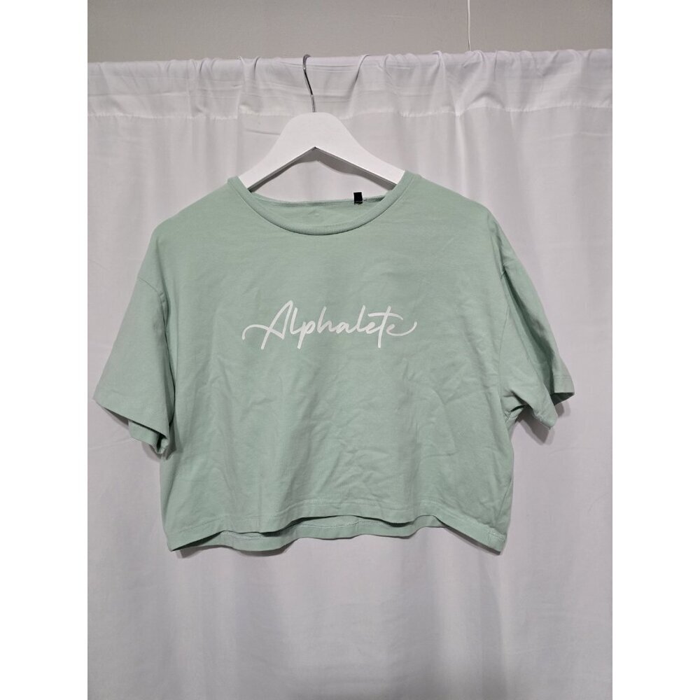 Alphalete Cropped Signature Logo Tee Green Size Large